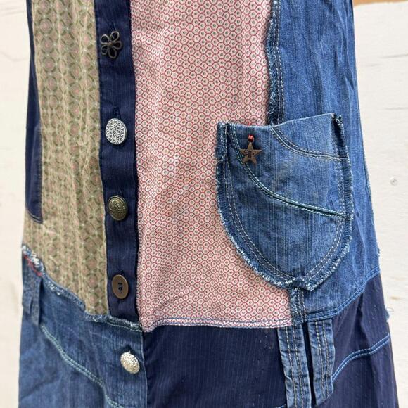 90s/Y2K Vintage La Mode est à Vous Patchwork Denim Mini Dress - Picture 3 of 8